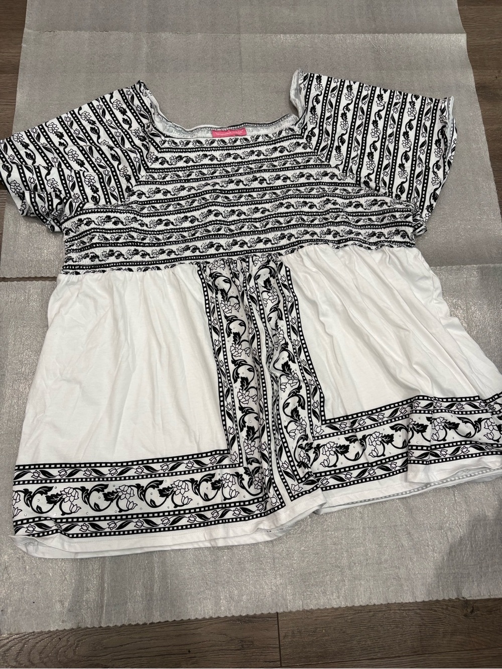 [3X]Woman Within Women's Black White Printed Embellished Peasant Blouse